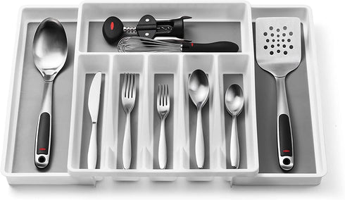 Expandable Cutlery Drawer Organizer, Flatware Drawer Tray for Silverware, Serving Utensils, Multi-Purpose Storage for Kitchen, Office, Bathroom Supplies