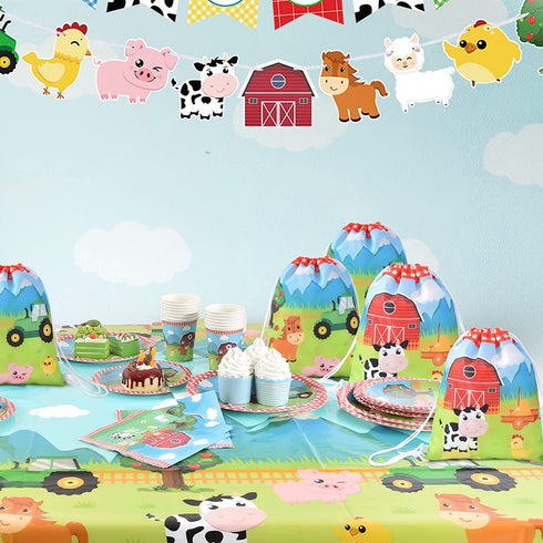 Farm String Bags - 12 Pack 10'' x 12'' Farm Animal Party Favor Gifts Bag for Kids Children Drawstring Pouches Wrap Goodie Bags Party Supplies for Birthday Christmas Travel Gym Beach