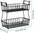 Wisdom Star 2 Tier Fruit Basket Bowl Farmhouse for Kitchen Countertop, Detachable Metal Bread Fruit Vegetable Storage Basket Stand Holder with Wooden Handle , Black