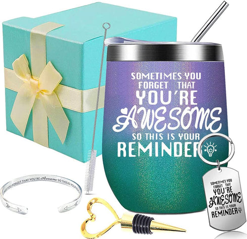 Sometimes You Forget That You are Awesome ,Thank You Gifts, Funny Birthday Cup Inspirational Gifts for Mom Women, Men, Friends,Coworker,Mother's Day Gifts,Insulated12 oz Wine Tumbler Set