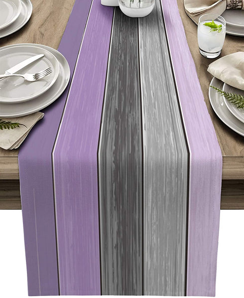 Molyhome Polyester Table Runner, Farmhouse Retro Wood Texture Purple Grey Non-Slip Rectangle Settings Decoration for Dining Room, Kitchen, Living Room, Holiday and Party 16x72inches
