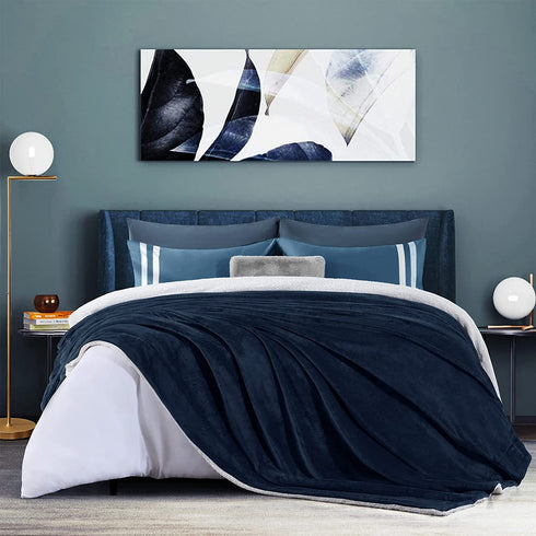 CozyLux Sherpa Fleece Blanket Twin Size Navy Blue 60" x 80" Soft Lightweight Fuzzy Reversible Throws Cozy Warm Thick Plush Blankets Luxury Microfiber Winter Bed Blanket for Camping Couch Sofa Chair