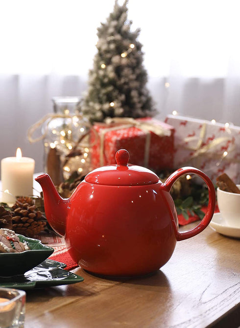 Sweese 220.104 Porcelain Teapot, 40 Ounce Tea Pot - Large Enough for 5 Cups, Red