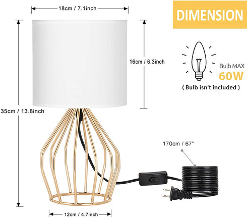 HAITRAL Gold Table Lamp - Modern Style Desk Lamp with Hollowed Out Base Linen Fabric Shade, Small Golden Bedside Lamp for Bedrooms, Living Room