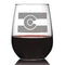 Colorado Flag - Cute Centennial State Stemless Wine Glass, Large 17 oz, Etched Sayings, Gift Box