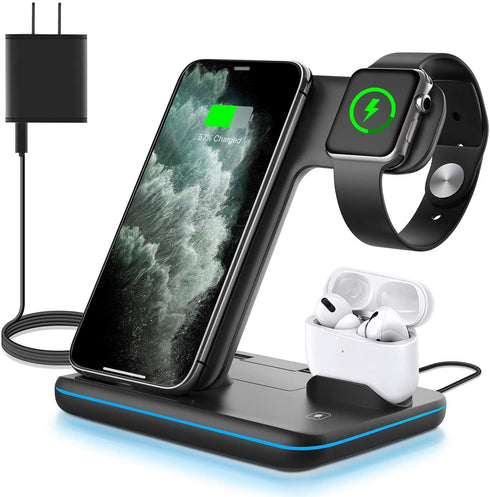 WAITIEE Wireless Charger 3 in 1, 15W Fast Charging Station for Apple iWatch 6/5/4/3/2/1,AirPods Pro,for iPhone14/13 Pro/Pro Max/12/11/X/Xr/Xs/8/Samsung Galaxy Phone Series (No Watch Charging Cable)