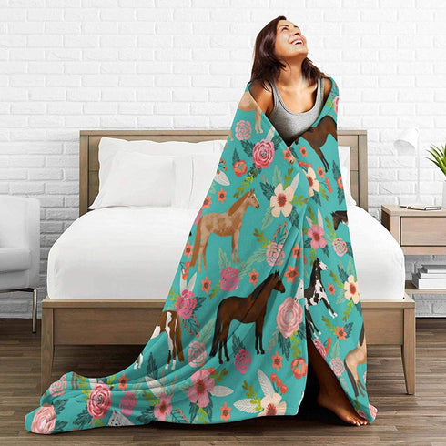 Multi Theme Blanket Size Lightweight Super Soft Comfortable Luxury Bed Blanket Microfiber(Flower Horse 40"x50")
