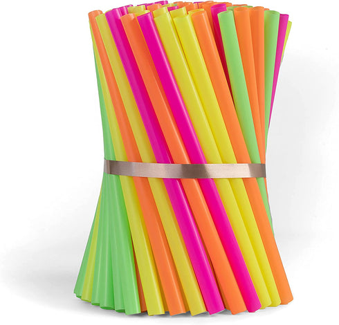 300ct Large Milkshake/Smoothie/Slush Straws, Disposable Jumbo Extra Wide Thick Long Plastic Drinking Straw, Assorted Colors, 9"x.26" (300) (Neon)