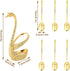 Agatige Coffee Spoon, Stainless Steel Serving Bar Dessert Spoon with Swan Holder Household Tableware (Gold)