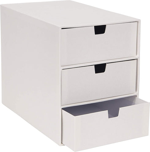 Bigso Ingrid 3-Drawer Fiberboard Desk Organizer, 8.1 x 6.3 x 9.9 in, White, Paper