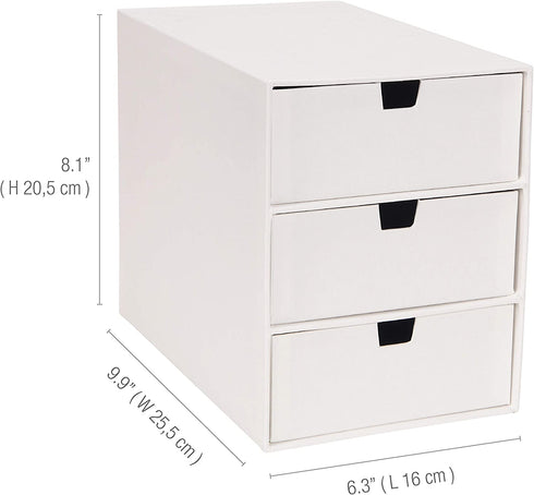 Bigso Ingrid 3-Drawer Fiberboard Desk Organizer, 8.1 x 6.3 x 9.9 in, White, Paper