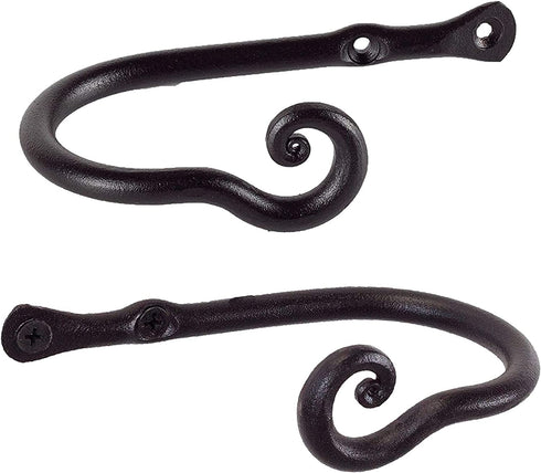 RTZEN Decorative Small Curtain Holdbacks - Set of 2 - Wrought Iron Window Drapery Tiebacks - Handmade Rod Drape Tieback Black Hooks - Rot Metal Drapes Hangers - Unique Hand Craft Décor