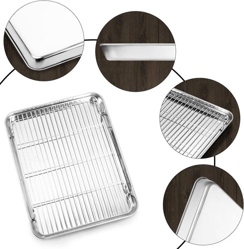 Bastwe Baking Sheet and Cooling Rack Set, Stainless Steel Commercial Grade Cookie Sheet and Rack Set, 12.5 x 10 x 1 inch, Healthy & Nontoxic & Rustproof & Easy Clean & Dishwasher Safe