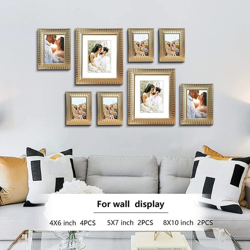 ArtbyHannah 5x7 Inch 2 Pack Modern Champagne Gold Picture Frame Sets for TableTop Display or Wall Mounting,Photo Frames for Wedding or Home Decoration