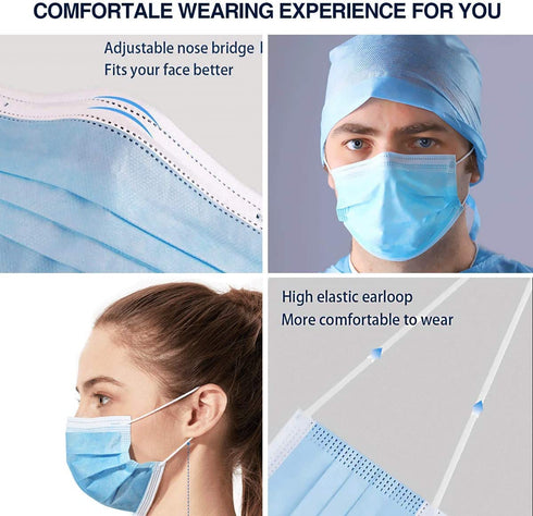 100 Pack Premium Disposable Face Masks Medical Grade -3 Ply Face Mask for Adults -USA Made Masks, Comfortable,Soft, Breathable