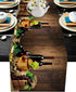 Savannan Dining Table Runner, Red Wine Grape Wooden Barrel Rustic Board Plank Long Anti-Skid Burlap Tabletop Decoration Runner for Kitchen, Parties, Banquets, 13"x120"