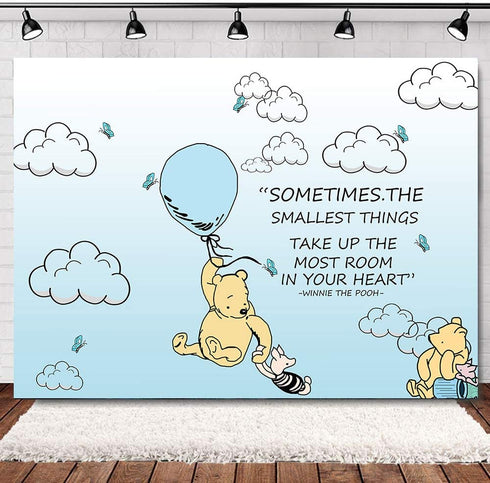 Blue Hot Air Balloon Photo Background 7x5ft Polyester Cartoon Cute Winnie The Pooh Animals Photography Backdrop Kids Bedroom Decorations Birthday Baby Shower Supplies Party Banner Photo Booths