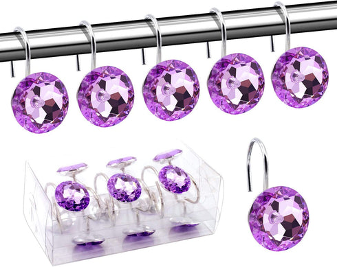 BEAVO Acrylic Fashion Decorative Home Rolling Purple Shower Curtain Hooks Rhinestones Bathroom Bath Baby Room Bedroom Living Room Decor Set of 12 Rings (Purple)