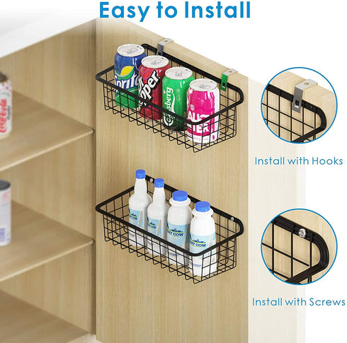 Wall Baskets, Packism 4 Pack Cabinet & Wall Mounted Wire Baskets, Multifunctional Hanging Wire Basket for Kitchen, Home, Office, Bathroom, Garage Storage, Wire Storage Baskets with Mount Hooks, Black