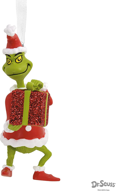 Hallmark Dr. Seuss How The Grinch Stole Christmas! Grinch with Present Christmas Ornament 2021, Multicolor