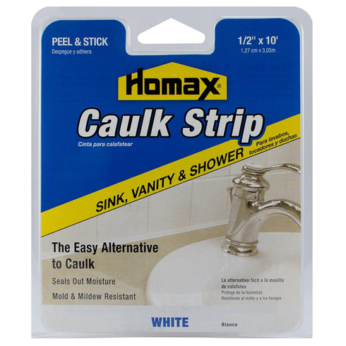 Homax Sink, Vanity and Shower Caulk Strip, White, 1/2" x 10' - 41072390385