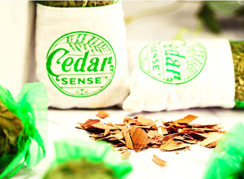 Cedar Sense - Eucalyptus Scented Cedar Sachets 8 Pack Essential Oil Infused Cedar Chips Car Air Freshener Closet Freshener Potpourri Bags Air Fresheners Sachets for Drawers