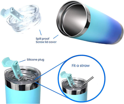 DRINCO - 20 oz Stainless Steel Tumbler | Double Walled Vacuum Insulated Mug With Lid, 2 Straws, For Hot & Cold Drinks (20oz, 20oz Morning Sky Blue)