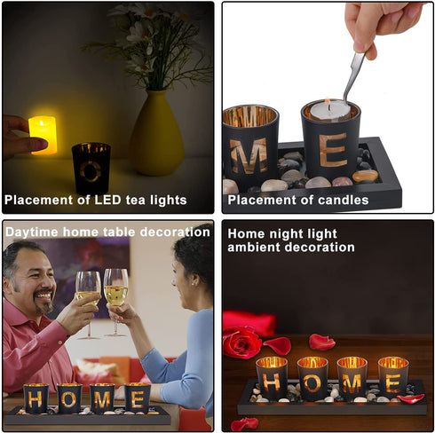 MerryNine Home Decor Candle Holder 4 PCS Set with Tray for Home/Coffee Table/Dining Table/Bathroom Atmosphere Christmas New Year Decorative Candle Holders