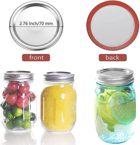 150PCS Regular Mouth Canning Lids, WOHOOW 70mm Mason Jar Canning Lids Regular Mouth, Split-Type Metal Lids for Canning, Food Grade Material Leak Proof Reusable Silver Lids with Silicone Seals Rings