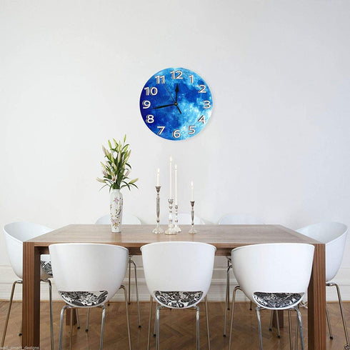 MySty Blue Full Moon Wall Clock, Silent Non-Ticking Quality Quartz Battery Operated Wall Clock - 10 Inch Round Easy to Read Decorative for Home Office School