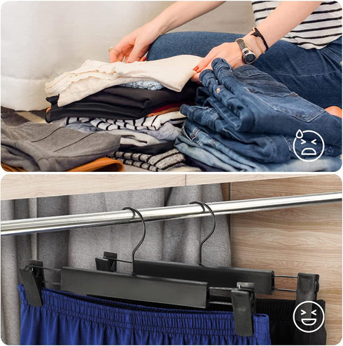 GUANJUNE 20 Pack Clothes Pants Hangers, Space-Saving Skirt Holders with 360 ° Swivel Hooks, Adjustable Clips, Trouser Hangers, Clothes Coat Garment Jeans Hangers