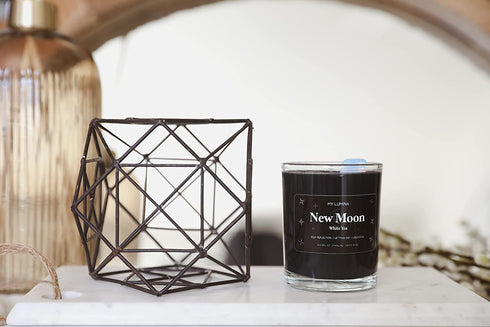 My Lumina New Moon Aromatherapy Candle w/ Moonstone Crystal Inside -Natural Stone Healing Energy, Stress Relief, Relaxing & Balance- Soy Wax Scented Candle Home - Gift for New Beginnings - Night Black