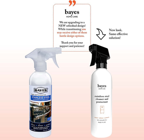 Bayes High-Performance Stainless Steel Cleaner, Polish and Protectant - Cleans, Shines and Protects Indoor and Outdoor Stainless Steel Surfaces - 16 oz, 2 Pack