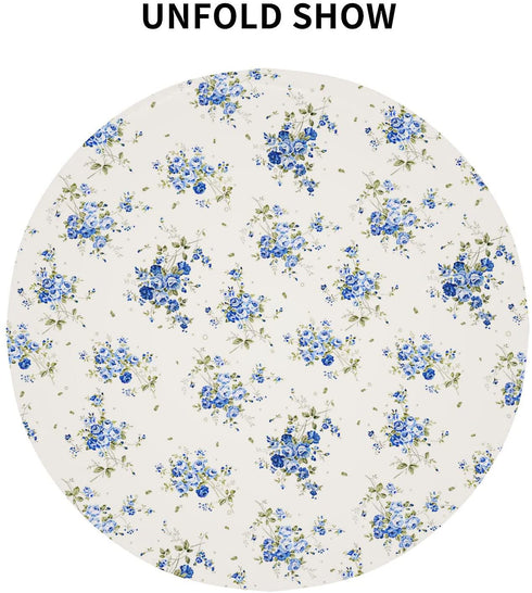 Spring Summer Blue Floral Tablecloth Round 60 Inches Elegant Watercolor Flower Tablecloth Polyester Washable Table Cover Table Cloth for Kitchen Dining Room Outdoor Picnic Patio Party