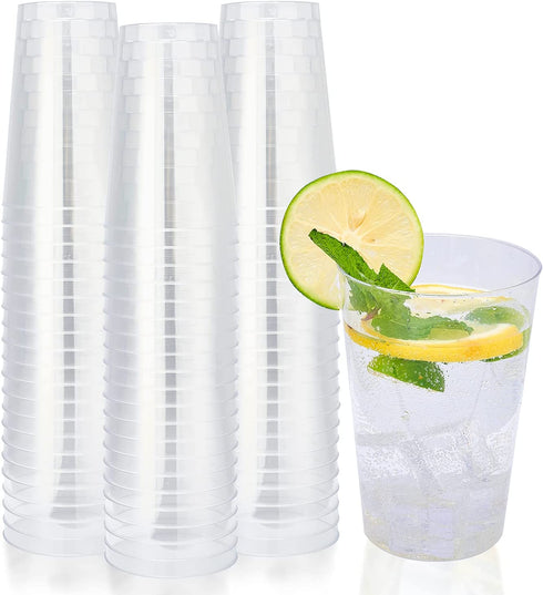 100 Pack 12oz Clear Plastic Cups, POPOPUL Disposable Cups Heavy Duty Plastic Cups Tumblers, Reusable Clear Hard Plastic Cups for Wedding, Halloween, Thanksgiving, Christmas Party