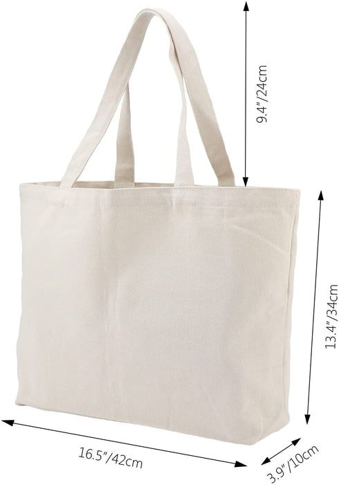 Tote Bags with Zipper, 3PCS Segarty 16.5x13 inch Natural Heavy DIY Tote for Crafting, Ironing and Embroidering, White Canvas Tote, Reusable Grocery Shopping Bag