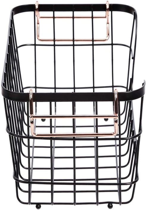 Amazon Basics Stackable Metal Wire Storage Basket Set for Kitchen or Bathroom - Black/Rose Gold