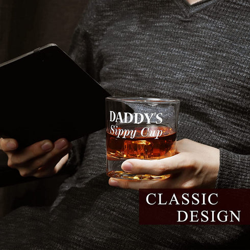 Gifts for Dad Men, Daddy's Sippy Cup Whiskey Glass, Valentines Day Funny Birthday Anniversary Gag Gifts Ideas for New Dads Father Husband Him Papa from Daughter Son Kids, Cool Bourbon Scotch Presents