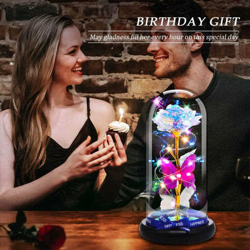 Gifts for Women Mom Wife Grandma Her Girlfriend Birthday Anniversary Wedding Present Unique Gifts for Sister Friend Butterfly Galaxy Forever Glass Rose Flower Light
