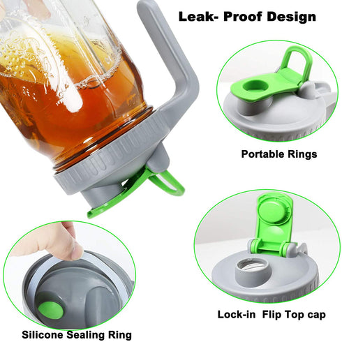 32 Oz Glass Mason Jars Pitcher With Handle Lids, 1 Quart Wide Mouth Ball Jar Pitcher With Flip Cap Pour Spout For Cold Coffee Iced Tea Fridge Drinking Airtight & Leakproof