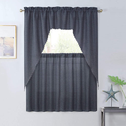 Rama Rose Breathable Rustic Kitchen Swag Curtain Valances, Rod Pocket Burlap Valences, Soft Farmhouse Window Decor for Cafe, Living Room(2 Panels, Each Panel 36" W x 63" L, Charcoal)