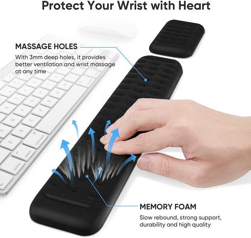 JEDIA Keyboard Wrist Rest, Black Memory Foam Mouse Wrist Rest, Ergonomic Keyboard Wrist Rest Support Pad Easy Typing and Pain Relief for Home, Office, Laptop, Desktop Computer, 2 Packs Medium + Small
