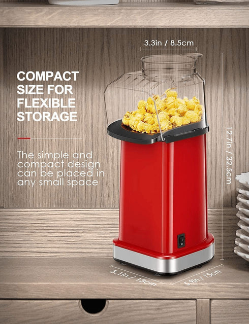 Hot Air Popcorn Popper, 1400W Electric Popcorn Maker Machine 2 Minutes Fast Popping, 18 Cups, Healthy & Fat Free, For Home, Christmas, Movie Night or Party, BPA Free