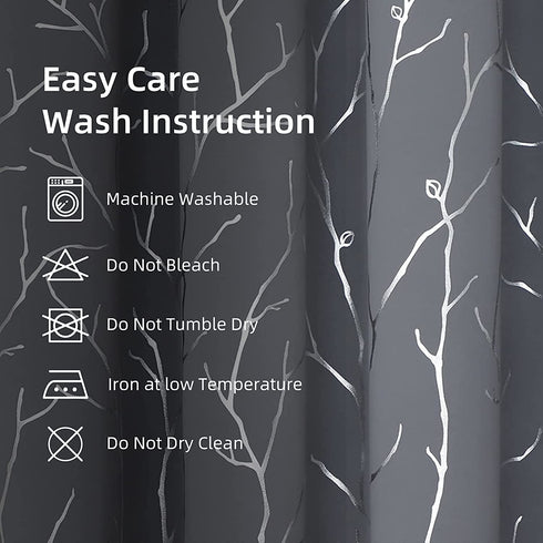 BUHUA Light Grey Blackout Bedroom Curtains,Black Out cCurtains 63 Inch Long 2 Panels,Window Curtains Panels,Thermal Insulated Windproof Elegant Tree Branches Silver Print Drapes 38W x 63L