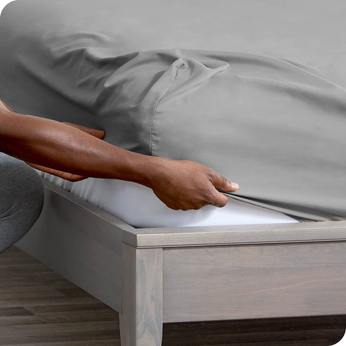 Bare Home Queen Fitted Sheet - Extra Deep Pocket Fitted Sheet - Premium 1800 Microfiber - Ultra-Soft Wrinkle Free - Queen Deep Pocket Fitted Bottom Sheets (Queen - 22" Pocket, Light Grey)