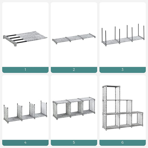 SONGMICS 6-Cube Storage Rack, Staircase Organizer, DIY Storage Shelf, Bookcase in Living Room, Childrens Room, Bedroom, for Toys and Daily Necessities, Heather Gray ULSN063G12