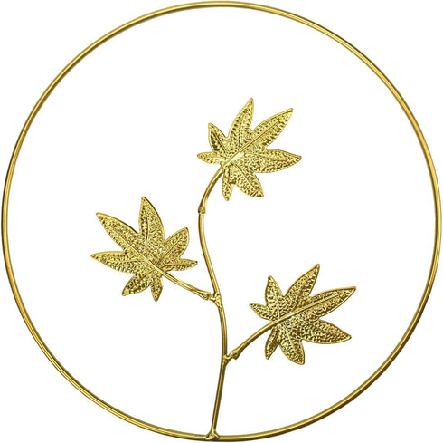 Tinsow 9.5 Inch Iron Wall Sculptures,Gold Metal Ginkgo, Maple, Monstera Leaf Wall Decor Round Wall Ornaments,Easy Installation Great for Bedroom Hanging Parts Hotel Wall Decoration (Gold, 4)