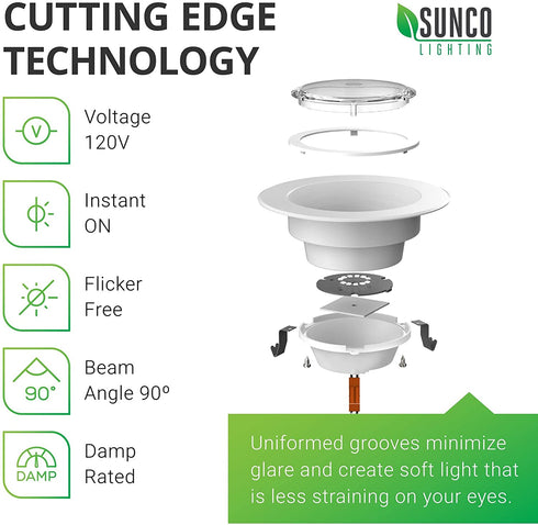 Sunco Lighting 10 Pack 4 Inch LED Recessed Downlight, Baffle Trim, Dimmable, 11W=60W, 4000K Cool White, 660 LM, Damp Rated, Simple Retrofit Installation - UL + Energy Star