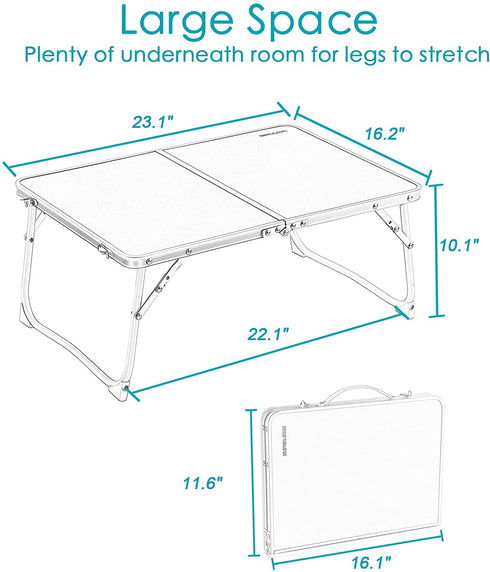 SUPERJARE Foldable Laptop Table, Bed Desk, Breakfast Serving Bed Tray, Portable Mini Picnic Table & Lightweight, Folds in Half with Inner Storage Space - Pink