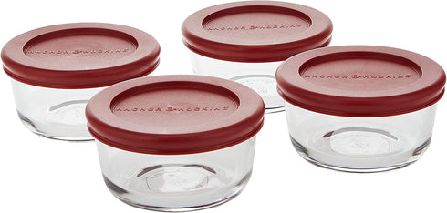 Anchor Hocking nchor Hocking Classic Food Storage Containers, 1-Cup, Clear Glass, Red Lids